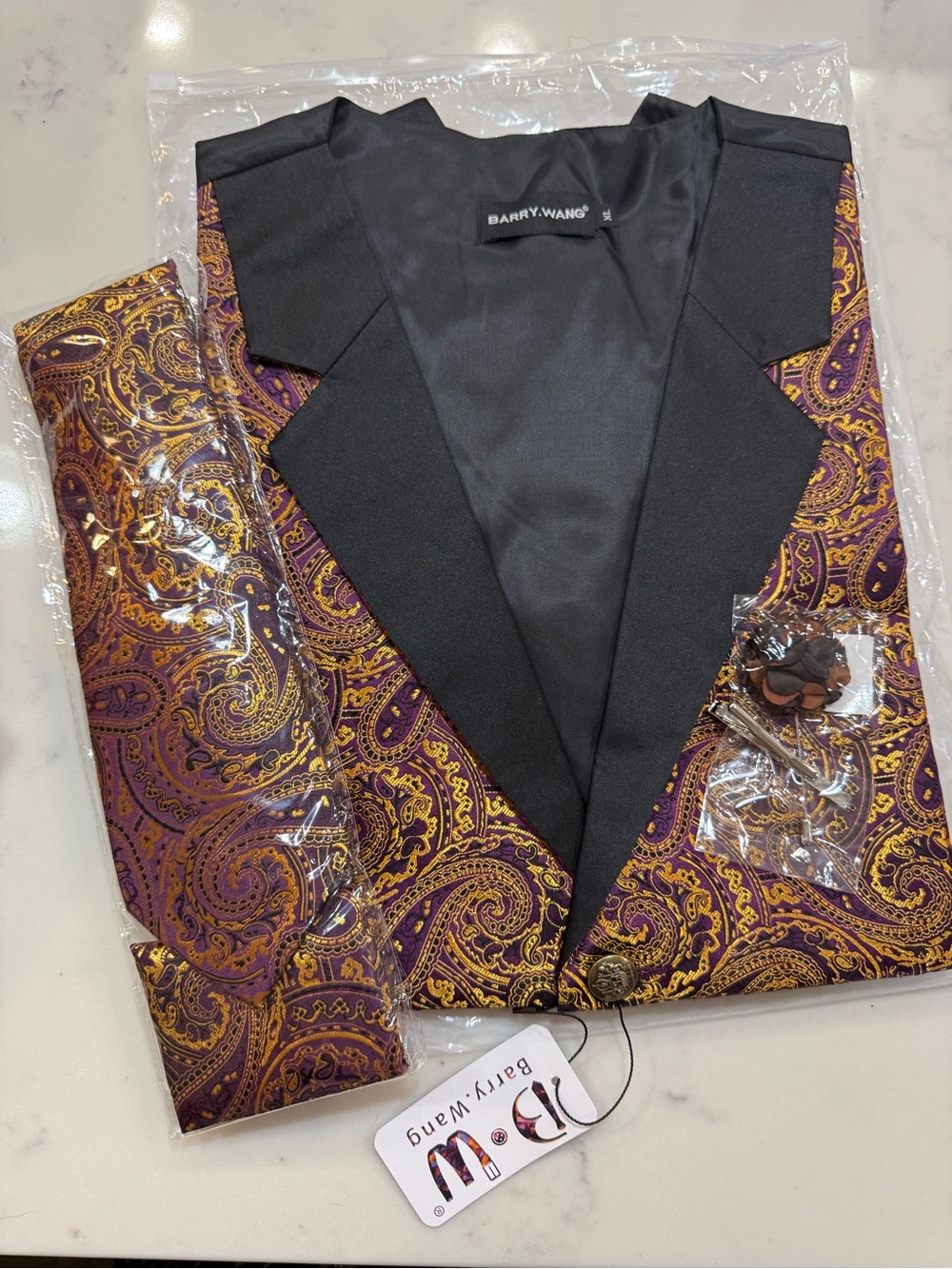 Barry Wang Formal Set with Vest, Tie, Square and Tie Pin Size XL
